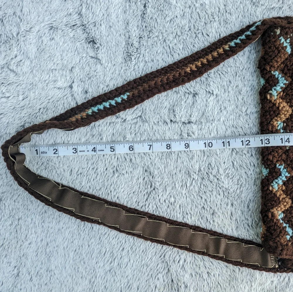 Handmade Crocheted Ripple Shoulder‎ Bag & Accessory Pouch Set Blue & Brown